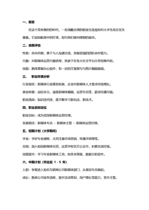 大学生职业生涯规划书