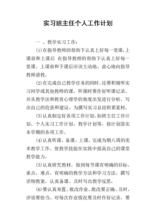 实习班主任个人的工作计划