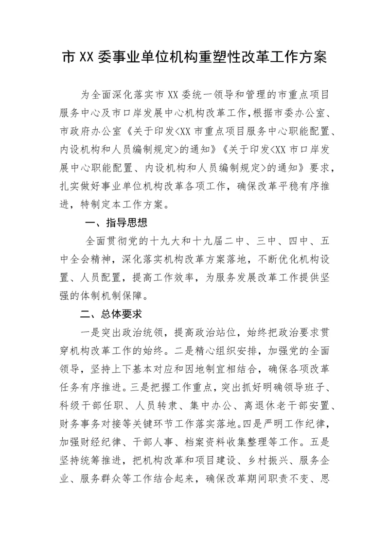 【工作方案】市XX委事业单位机构重塑性改革工作方案.docx