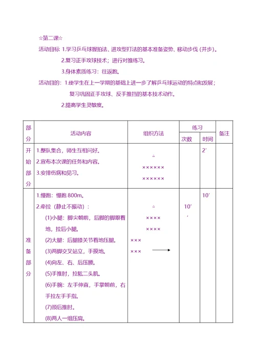 教案及说课稿-小学乒乓球拓展课教案