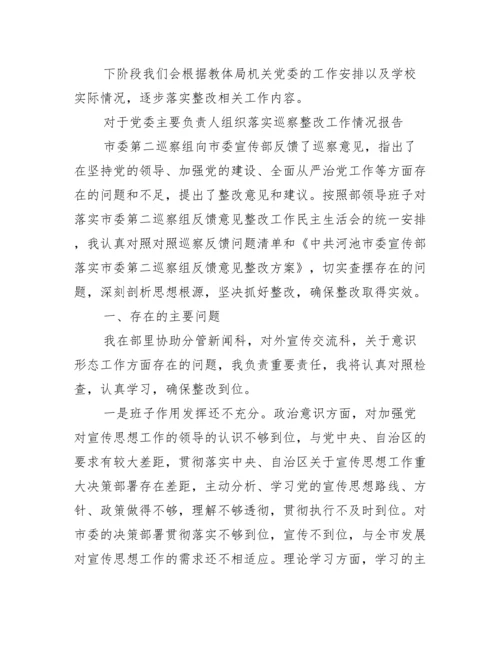对于党委主要负责人组织落实巡察整改工作情况报告.docx