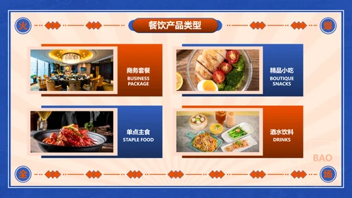 新国风撞色红蓝餐饮行业店铺分析