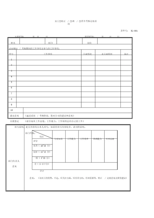 员工转正调岗晋升考核表