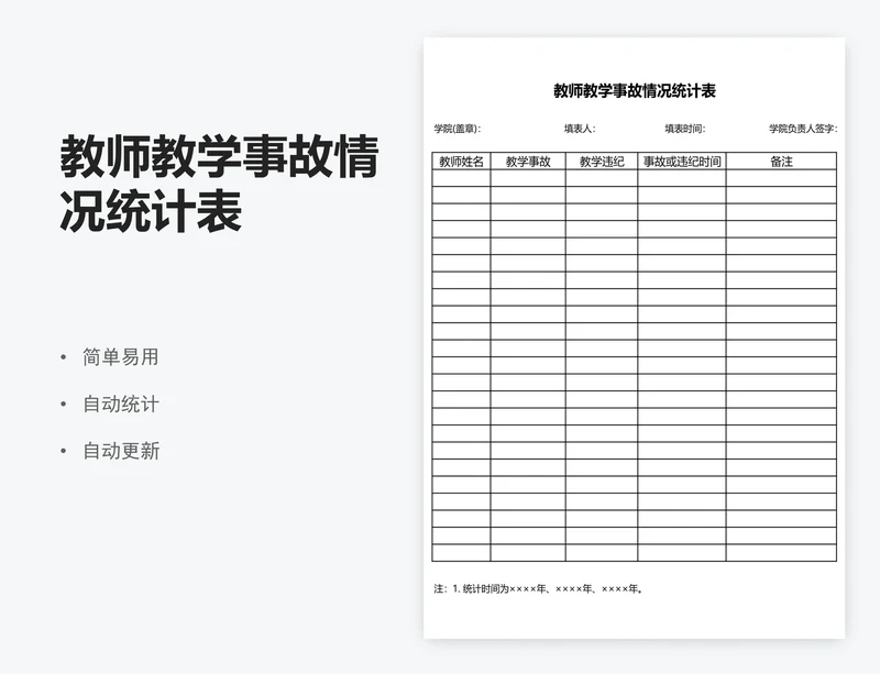 教师教学事故情况统计表