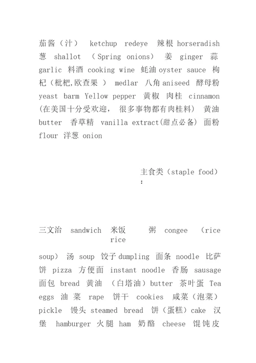 英语食物单词大全