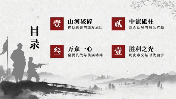 黑白中国风抗日战争伟大胜利纪念主题教育PPT模板