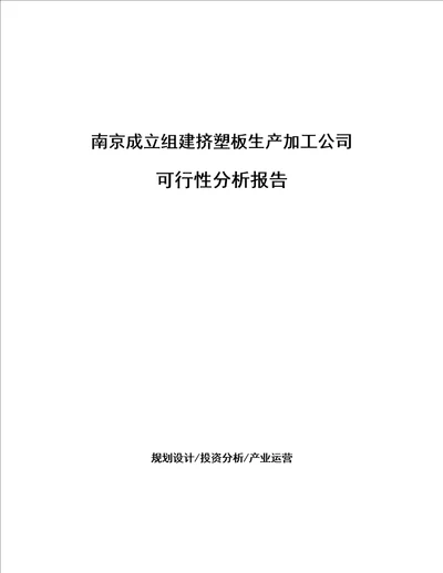 南京成立组建挤塑板生产加工公司可行性分析报告参考模板