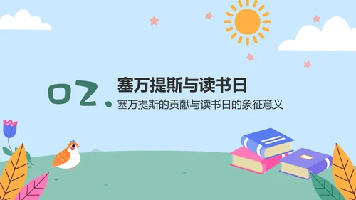 蓝色卡通风世界读书日的由来与意义PPT模板