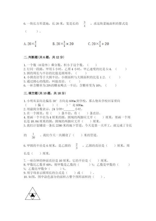 2022六年级上册数学期末测试卷含答案【轻巧夺冠】.docx