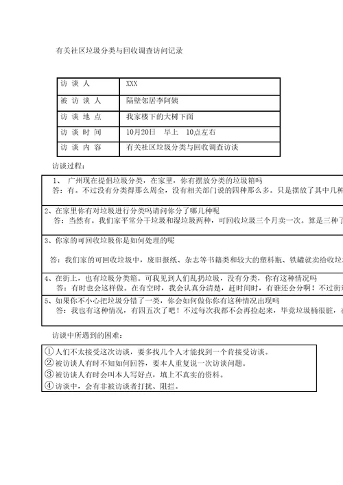 社区垃圾分类与回收调查访问记录