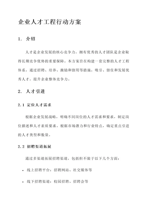 企业人才工程行动方案