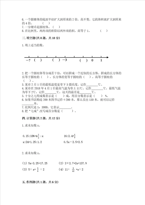 小学毕业考试数学试卷预热题