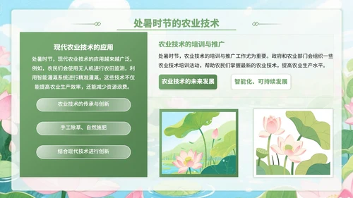 黄绿色插画风处暑节气里的智慧+PPT模板