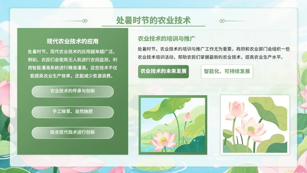 黄绿色插画风处暑节气里的智慧+PPT模板