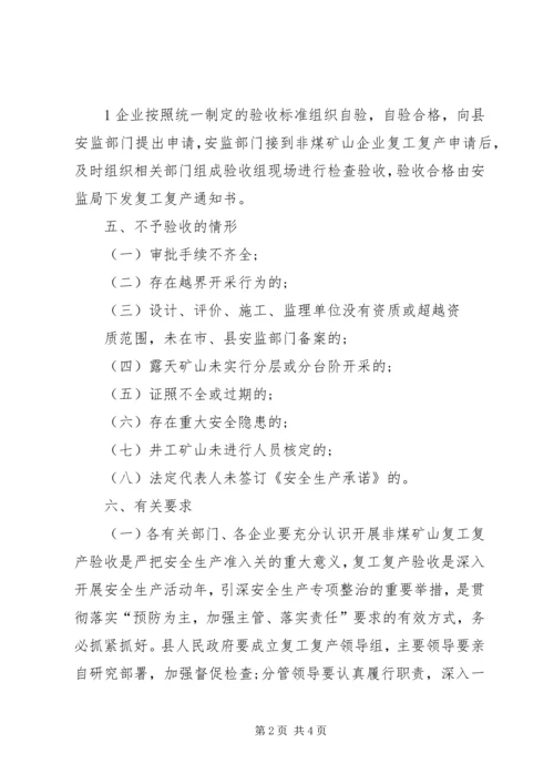 非煤矿山复工复产验收方案.docx