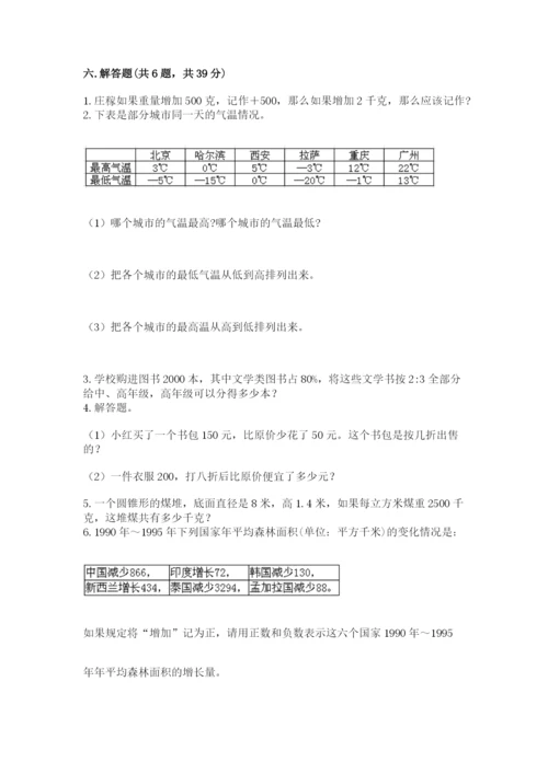 小学六年级下册数学期末卷含答案（基础题）.docx