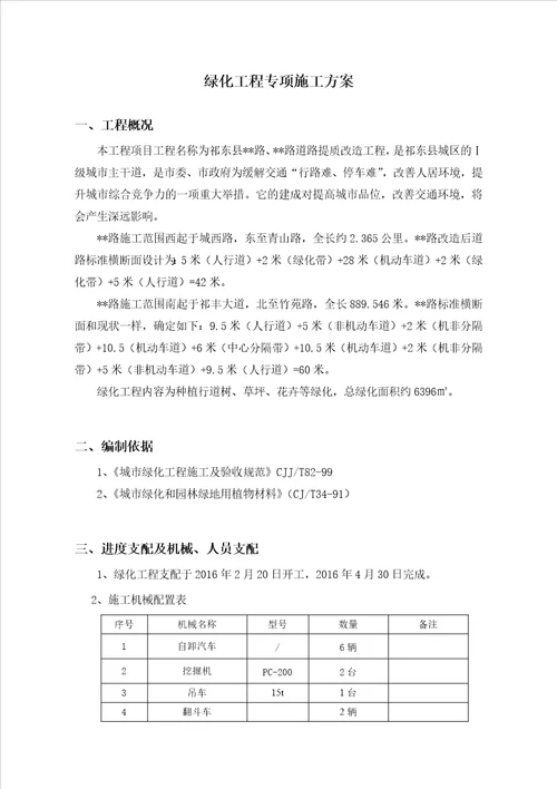 市政道路绿化工程专项施工方案