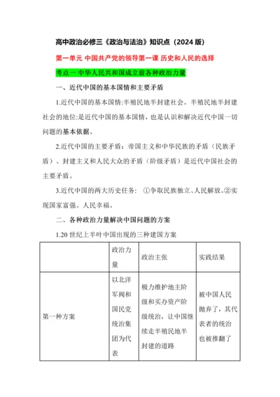 高中政治必修三《政治与法治》知识点（2024版）.docx