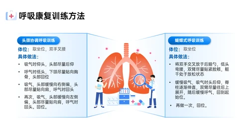 蓝色简约扁平风插画呼吸康复训练内容型培训ppt课件模板护理