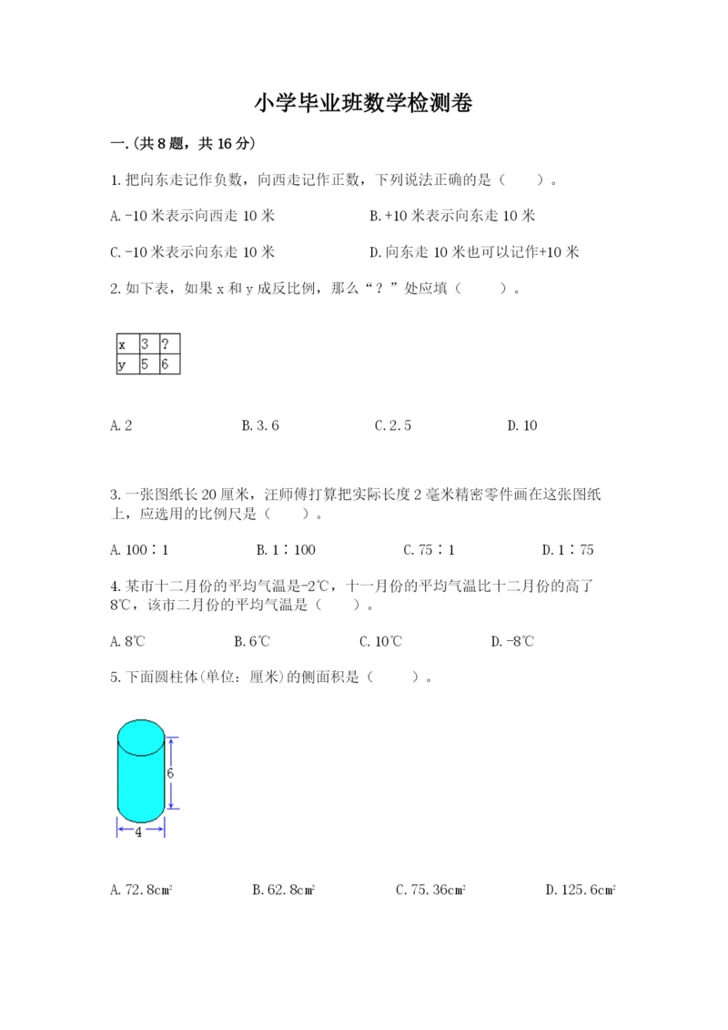 小学毕业班数学检测卷【网校专用】.docx