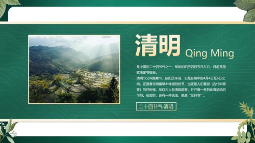 绿色花卉古风传统二十四节气科普主题教育PPT模板