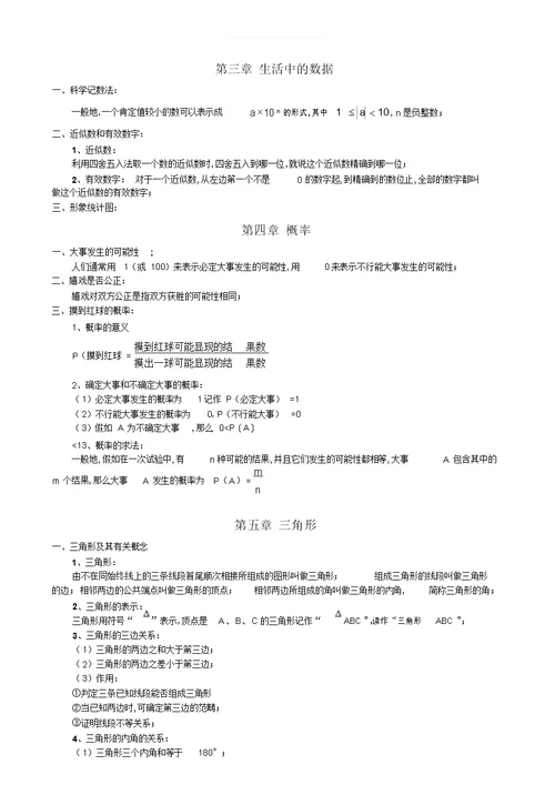 2022年数学简略知识点总结