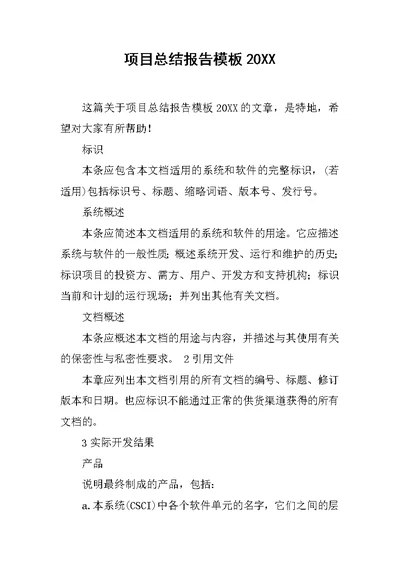 项目总结报告模板20XX
