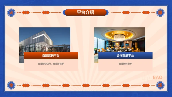 新国风撞色红蓝餐饮行业店铺分析