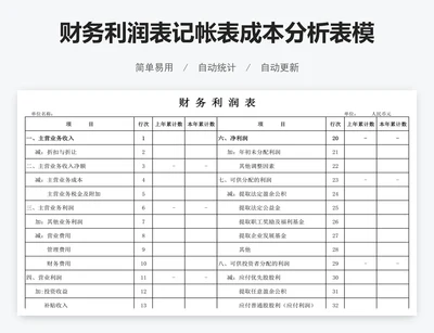 财务利润表记帐表成本分析表模板