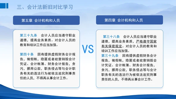 2024新修订中华人民共和国会计法新旧对比学习解读PPT