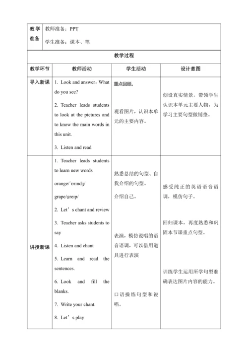 【核心素养】人教版英语三年级上册-U4 PA Let's learn & Listen and ch