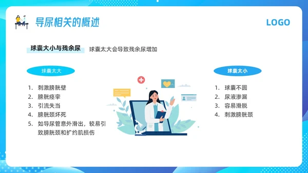 蓝色插画导尿管护理剂尿路感染的管理PPT模板宣传PPT动态P护理医疗