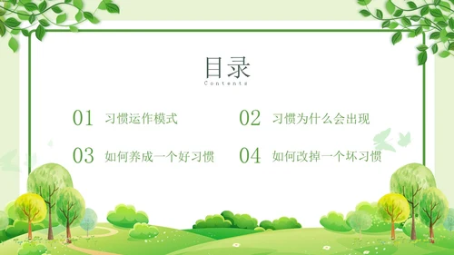 绿色清新简约习惯的力量习惯教育课件主题班会PPT习惯力量