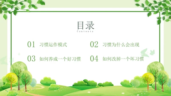 绿色清新简约习惯的力量习惯教育课件主题班会PPT习惯力量