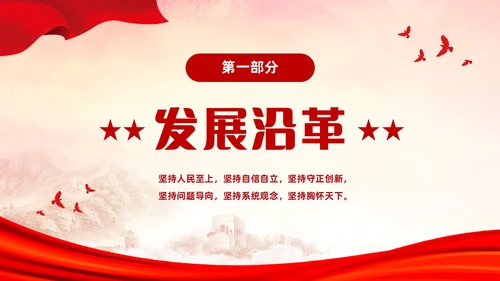 红色简约党建党课学习了解六个坚持课件PP