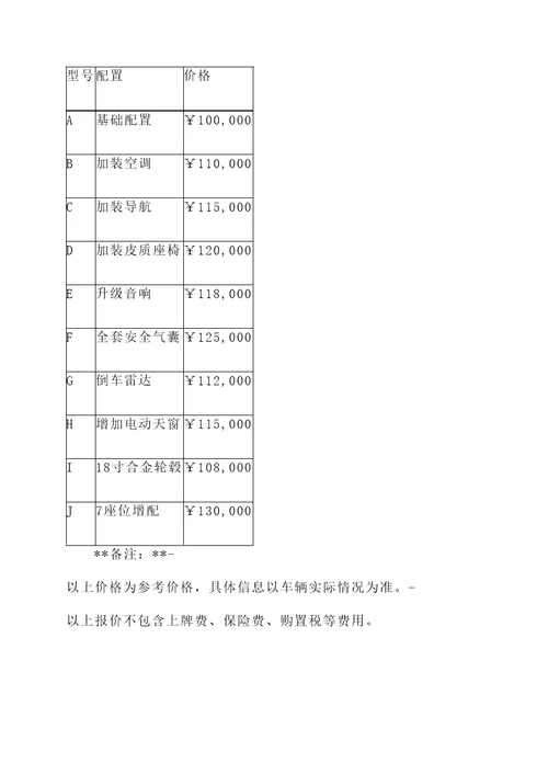 五十铃皮卡汽车报价单