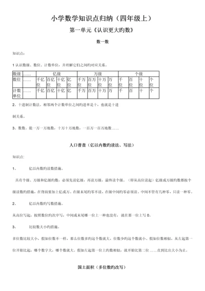 2023年新北师大小学数学四年级上数学知识点归纳.docx