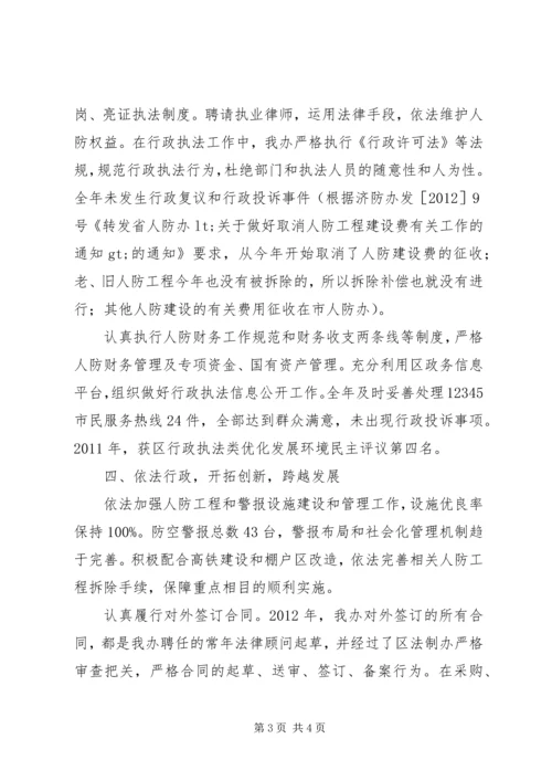 人防办依法行政工作总结.docx