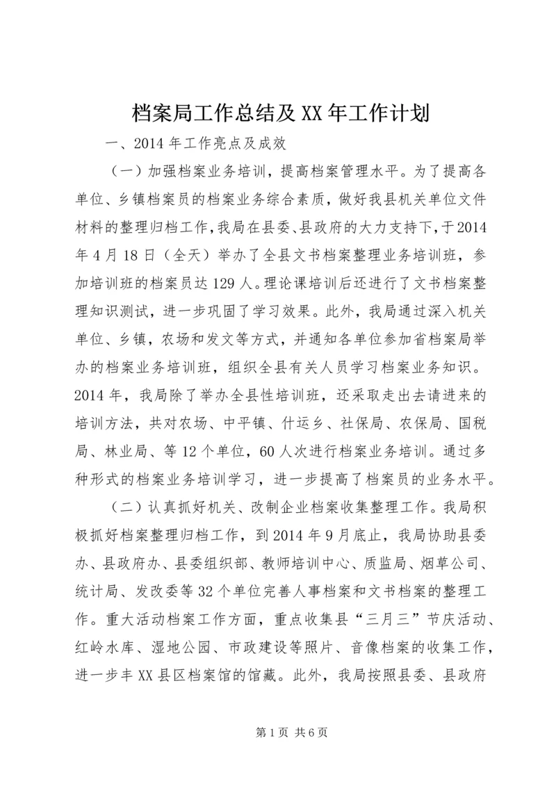 档案局工作总结及XX年工作计划.docx