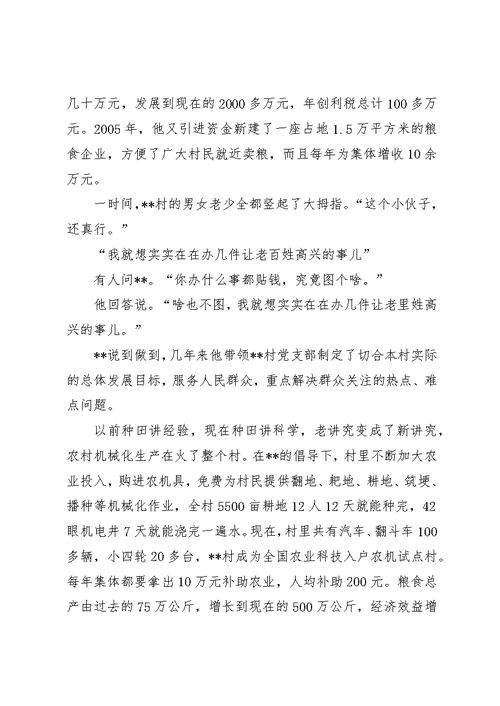 村党支部书记杰出青年先进事迹
