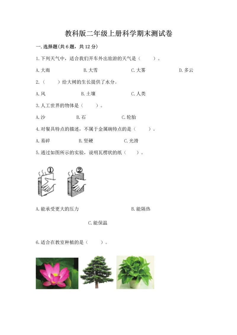 教科版二年级上册科学期末测试卷（真题汇编）.docx