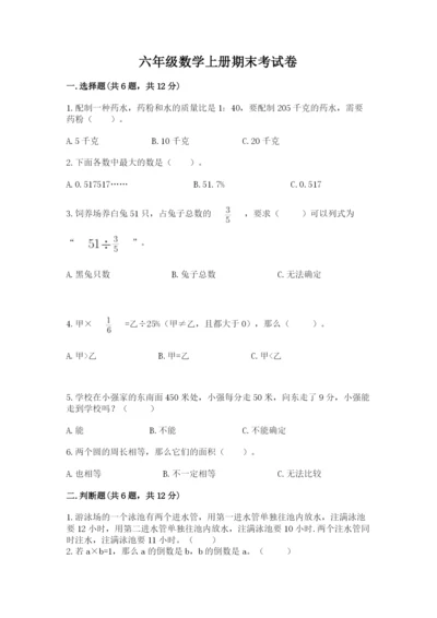 六年级数学上册期末考试卷及参考答案（预热题）.docx