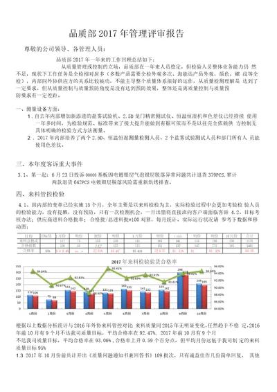 2017年品质部管理评审报告