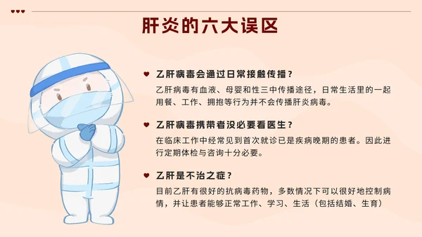 红色扁平插画世界肝炎日带内容PPT模板