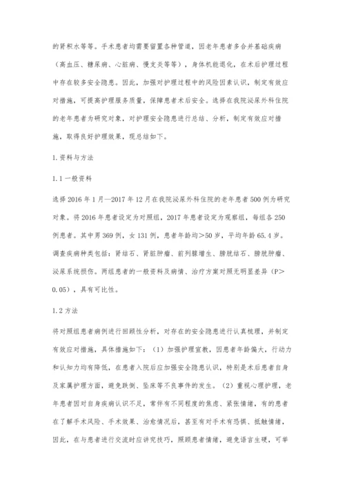 浅析泌尿外科老年患者术后护理安全隐患及应对措施.docx