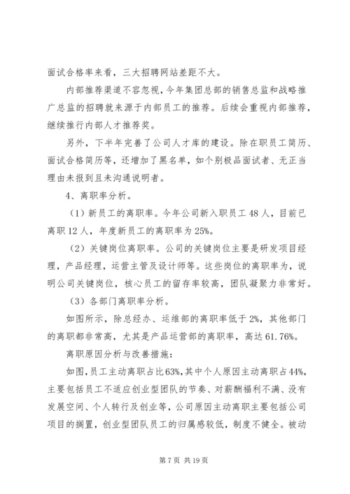 人力资源部某年上半年工作总结.docx