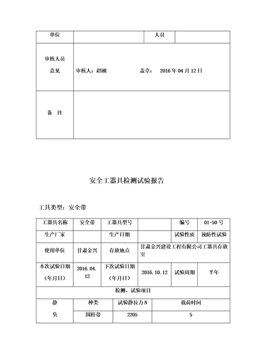 安全工器具检测报告