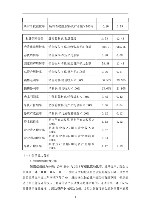 毕业论文之公司年度财务分析报告