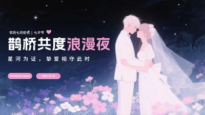 紫色渐变浪漫手绘风七夕节活动策划PPT模板
