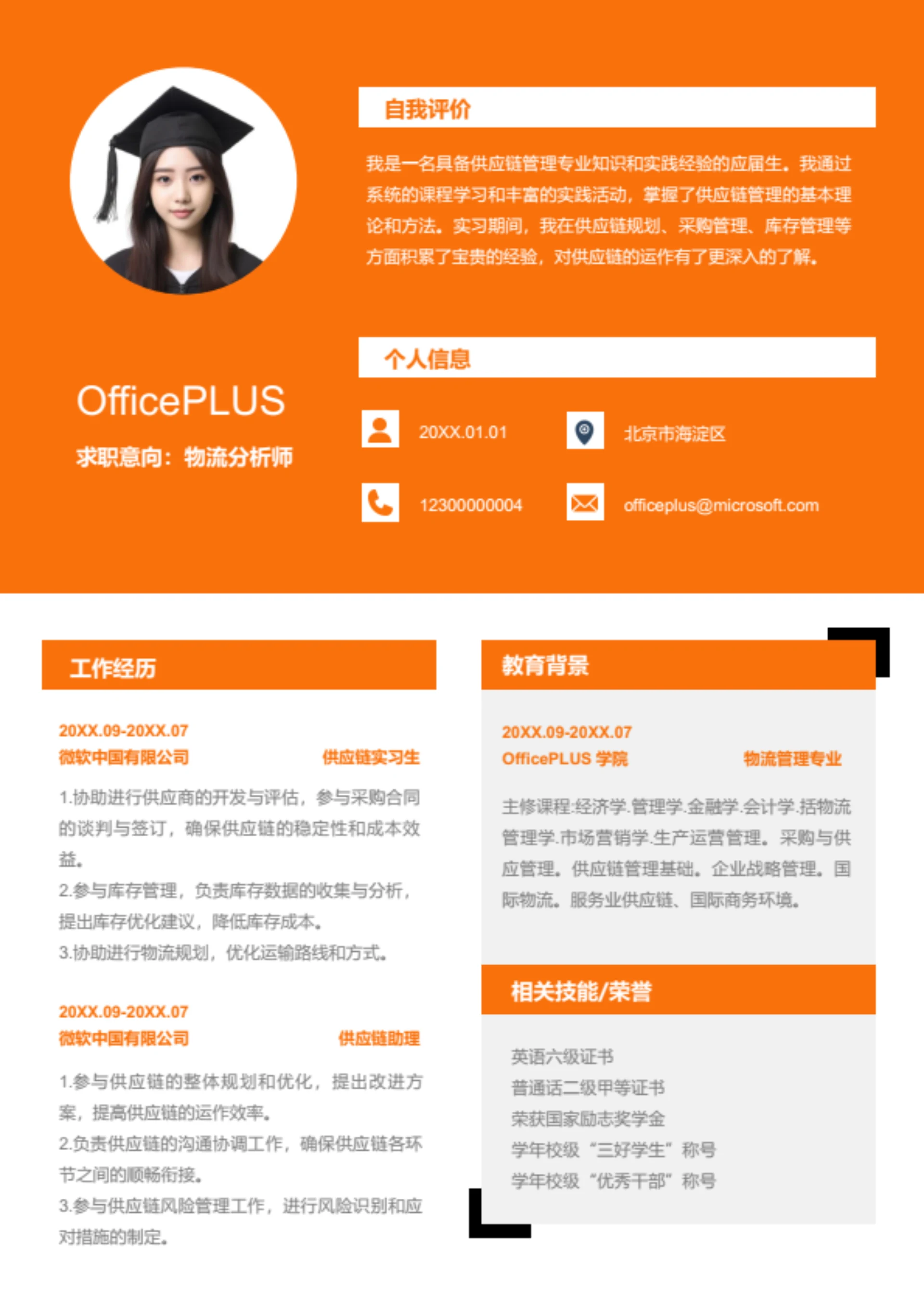 物流分析师简历模板